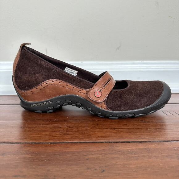 Merrell Plaza Bandeau Espresso Mary Jane Shoes Flats Brown Suede Leather Sz 8.5 - Picture 2 of 8
